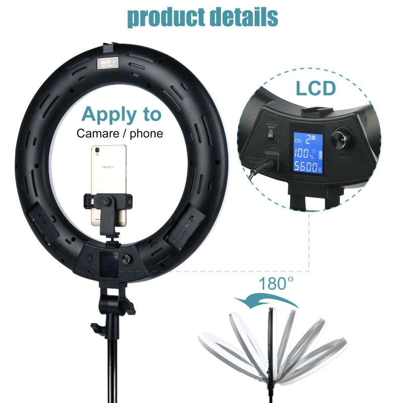 VILTROX مجموعة إضاءة حلقة VILTROX 45W 3400LM بقطر 18 بوصة مع حامل، أضواء LED عالية الارتفاع للبث المباشر، إضاءة حلقة للتصوير الجمالي وتسجيل الفيديو والمؤتمرات - Image 4